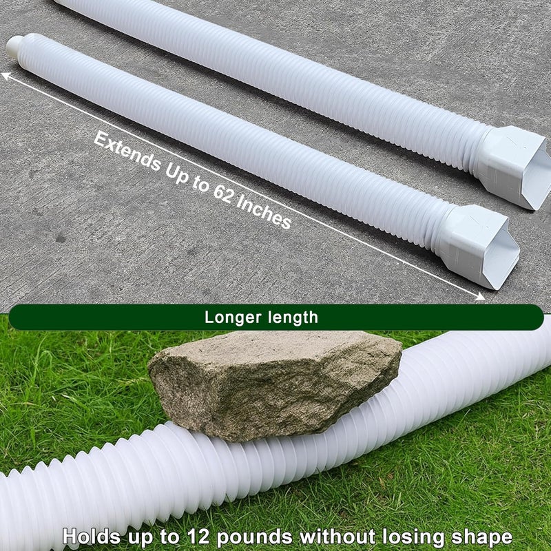 Binazon 2 Pack Rain Gutter Downspout Extensions, Flexible Downspout Extender for Rainwater Drainage, Down Spout Drain Extension Pipe, Extendable from 21 to 62 Inches (Fit 3"x 4" downspouts) - Image 2